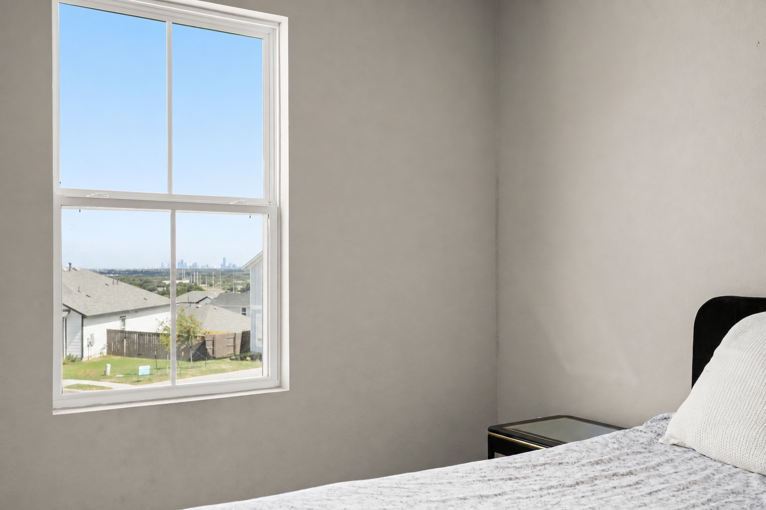 View toward the Austin skyline from an upstairs bedroom